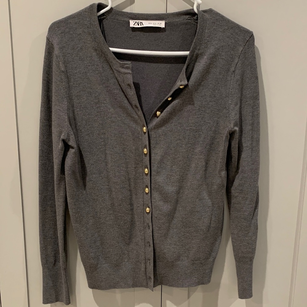 Zara Charcoal Gray Gold-Button Cardigan